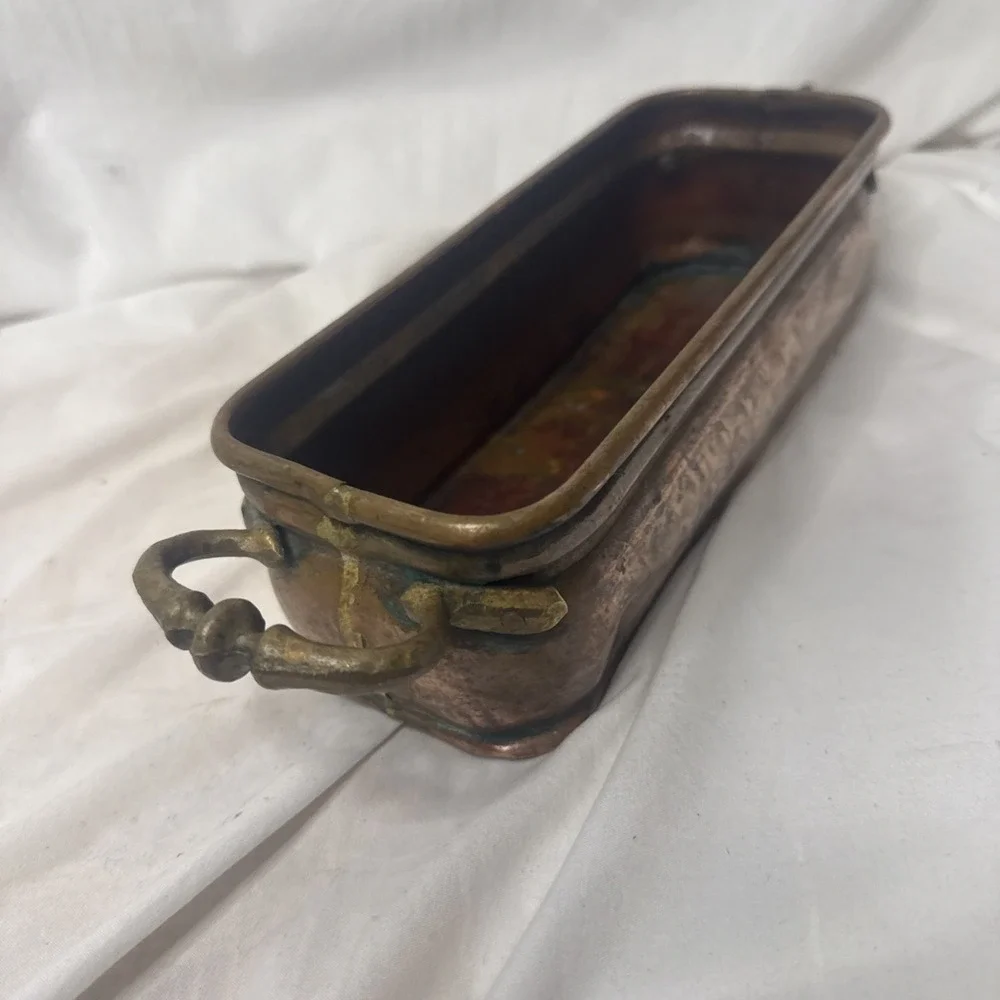 Antique Copper Fish Poacher Pan Ornate Brass Handles No Mark Incomplete Vessel